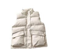 Übergröße Damen Herbst Winter verdickte Weste Füllung Baumwolle einfarbig ärmellose Jacke, beige, 38