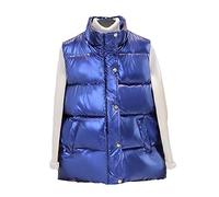 Übergröße Frauen Glänzend Hell Weste Herbst Winter Weste Warm koreanische Daunenweste ärmellose Jacke, königsblau, 48