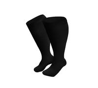 Übergröße für Damen und Herren, kniehohe Stützstrümpfe mit breiter Wade Socken Farbig (Black, XXXXL)