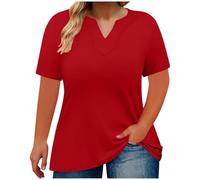 Übergröße Tunika Damen Kurzarm V-Ausschnitt Tshirt Elegant Einfarbig Bluse Sommer T-Shirt Große Größen Longbluse Bequem Oberteile Basic T Shirt Oversized Tee Tops Longshirt Blusen Blusenshirt