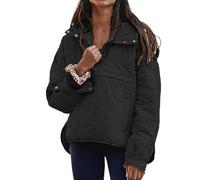 Übergroße Pufferjacke für Damen, gesteppt, leicht, für Herbst und Winter, warmer Mantel, Dolman-Kapuzenpullover, gepolsterte Mäntel, Schwarz, Groß