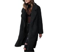 Übergroße Sherpa-Jacken für Damen, flauschiges Fleece, Revers, offene Vorderseite, lange Strickjacke, warmer Wintermantel, Kunstfell, Oberbekleidung, doppelseitiger Plüsch-Teddy-Mantel, B-schwarz, L