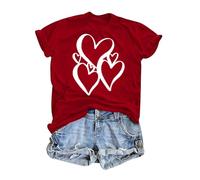 Übergroße T-Shirts für Damen, kurzärmeliges Hemd, Herz-T-Shirt, Valentinstags-T-Shirt, Sommer-Tops, Y2K, U-Ausschnitt, lockeres T-Shirt, D Rot, XL