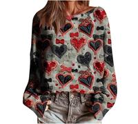 Übergroße T-Shirts für Damen, Tunika, Tops, langärmelig, Fledermaus-Top, Ve-Day-T-Shirts, Herz-Top, Rundhalsausschnitt, Blusen, Baggy, lange T-Shirts, lässige T-Shirts, elegante Tunika, Tops