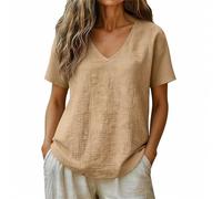 Übergroße T-Shirts für Damen, Tunika, Tops, V-Ausschnitt, kurzärmelige Blusen, leichte Sommer-Tops, einfache einfarbige T-Shirts, lockere Freizeitblusen für Arbeit, Strand, Ein Khaki, S