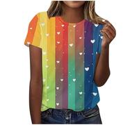 Übergroße T-Shirts für Damen, Übergröße, Sommer-Top, Ve-Day-T-Shirt, Liebesherz, kurzärmeliges T-Shirt, Rundhalsausschnitt, Baggy-T-Shirt, niedliches T-Shirt für Freizeit, Arbeit, Urlaub, Strand, D