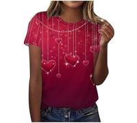 Übergroße T-Shirts für Damen, Übergröße, Sommer-Top, Ve-Day-T-Shirt, Liebesherz, kurzärmeliges T-Shirt, Rundhalsausschnitt, Baggy-T-Shirt, niedliches T-Shirt für Freizeit, Arbeit, Urlaub, Strand, I