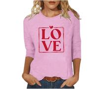 Übergroßes T-Shirt für Damen, 3/4-Ärmel, Herz-Top, Valentinstag, T-Shirt, Rundhalsausschnitt, Sommer-Shirts, lockere Passform, lockere Passform, lässige Blusen für Sport, Yoga, Schlafen, G Pink, S