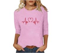 Übergroßes T-Shirt für Damen, 3/4-Ärmel, Herz-Top, Valentinstag, T-Shirt, Rundhalsausschnitt, Sommer-Shirts, lockere Passform, lockere Passform, lässige Blusen für Sport, Yoga, Schlafen, B Pink, 4XL