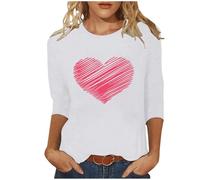Übergroßes T-Shirt für Damen, 3/4-Ärmel, Herz-Top, Valentinstag, T-Shirt, Rundhalsausschnitt, Sommer-Shirts, lockere Passform, lockere Passform, lässige Blusen für Sport, Yoga, Schlafen, C Weiß, 3XL