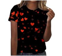 Übergroßes T-Shirt für Damen, kurzärmelig, Herz-T-Shirt, Valentinstags-T-Shirt, Sommerbluse, Rundhalsausschnitt, Baggy, Fitnessstudio, lässiges T-Shirt, lange Blusen, Boyfriend-T-Shirt, lockere