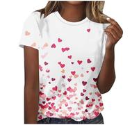 Übergroßes T-Shirt für Damen, kurzärmelig, Herz-T-Shirt, Valentinstags-T-Shirt, Sommerbluse, Rundhalsausschnitt, Baggy, Fitnessstudio, lässiges T-Shirt, lange Blusen, Boyfriend-T-Shirt, lockere