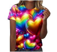 Übergroßes T-Shirt für Damen, kurzärmelig, Herz-T-Shirt, Valentinstags-T-Shirt, Sommerbluse, Rundhalsausschnitt, Baggy, Fitnessstudio, lässiges T-Shirt, lange Blusen, Boyfriend-T-Shirt, lockere