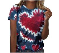 Übergroßes T-Shirt für Damen, kurzärmelig, Herz-T-Shirt, Valentinstags-T-Shirt, Sommerbluse, Rundhalsausschnitt, Baggy, Fitnessstudio, lässiges T-Shirt, lange Blusen, Boyfriend-T-Shirt, lockere