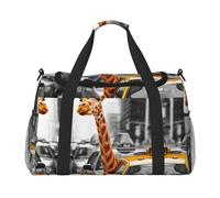 Übernachtungstasche, Motiv: Giraffe in New York, Wochenendtasche, Trainingshandtasche, Yogatasche, Seesack, persönliche Gegenstände, Tasche für Audlts, Schwarz , Einheitsgröße