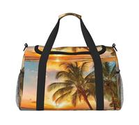 Übernachtungstasche, Motiv: tropischer Strand, Palme, Sonnenuntergang, Wochenendtasche, Trainingshandtasche, Yogatasche, Seesack, persönliche Gegenstände, Tasche für Audlts, Schwarz , Einheitsgröße