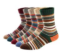 Ueither 5 Paar Unisex Wollsocken - Baumwollsocken - Stricksocken | für Männer & Frauen | Vintage Stil | Warme Crew Socken für Herbst & Winter (38-43, Farbe 6)