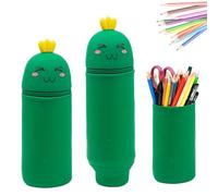 Ueiwffzo 1 Stück Federmäppchen aus Silikon, 2-in-1 Federmäppchen, Cartoon Tier Federmappe, Niedliche Federmäppchen Pencil Case für Studenten, Jugendliche, Erwachsene (Kakteen)