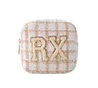 uekeboag Personalisierte kleine Nylon-Kosmetiktasche, niedlicher Chenille-Buchstabenaufnäher, Medikamententasche mit Reißverschluss, adrette Make-up, Reise, Vitamin-Tasche für Damen und Mädchen, 07