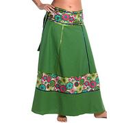 ufash Wickelrock Boho Goa Gipsy - Bunter Maxirock lang aus Indien, mit Bändern - Rock für Damen & Herren - im Winter & Sommer, Grün 7