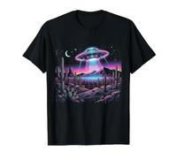 UFO Alien Wüstenlandschaft Kaktus Retro Wave Vintage Preisgünstiges Grafik-T-Shirt, Herren, Schwarz, S