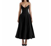 UFZKOOEP Milchmädchenkleid, Schulterfreies ärmelloses Kleid, langes formelles Party-Abendkleid, trägerloses Sommerkleid (Black,XS)