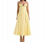 UFZKOOEP Milchmädchenkleid, Schulterfreies ärmelloses Kleid, langes formelles Party-Abendkleid, trägerloses Sommerkleid (Yellow,M)