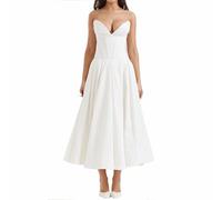 UFZKOOEP Milchmädchenkleid, Schulterfreies ärmelloses Kleid, langes formelles Party-Abendkleid, trägerloses Sommerkleid (White,M)