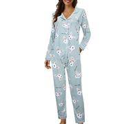 Ugly Schlafanzug Damen Lang Baumwolle Zweiteiler Pjama Christmas Nachtwäsche Mit Knopfleiste Bequeme Pyjamahose Set Für Frauen Wichtel Güte Morgenmantel Sleepwear Hausanzug Loungewear Rosa Blau 3xl Xl