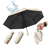 UHETLET Beige Kompakter Regenschirm Sturmfest mit 8 Rippen Taschenschirm Mini Umbrella Pocket Taschenschirme Faltender UV-Regenschirm Minischirm Leicht Mini Schirm Damen Perfekt für Handtasche