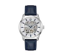 Bulova Sutton Skeleton 96A330 Automatikuhr für Herren, mechanisch, 40 mm, offenes weißes Zifferblatt, Edelstahlgehäuse, Lederarmband, Saphirglas