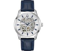 Bulova Sutton Skeleton 96A330 Automatikuhr für Herren, mechanisch, 40 mm, offenes weißes Zifferblatt, Edelstahlgehäuse, Lederarmband, Saphirglas