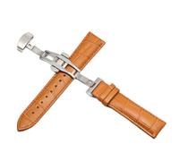 Uhr Schwarz Uhrenarmbänder Leder 18mm 20mm 22mm 24mm Faltschließe, Hellbrauner Silber, 20mm