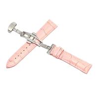 Uhr Schwarz Uhrenarmbänder Leder 18mm 20mm 22mm 24mm Faltschließe, Rosa Silber, 21mm