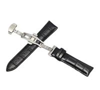 Uhr Schwarz Uhrenarmbänder Leder 18mm 20mm 22mm 24mm Faltschließe, Schwarzes Silber, 18mm