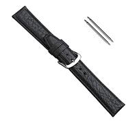 Uhrbanddealer 18mm XL Uhrenarmband für Damen und Herren, Leder Schwarz matt in Extra Lang, Ersatzband Modell Business, Set 1548181s