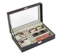 Uhren-Organizer-Box, Uhren-Brillen-Aufbewahrung, Schmuck-Vitrine, Uhren-Organizer-Aufbewahrungsbox mit abnehmbarem Uhrenkissen für 4 Fächer, Uhrenhalter, 3 Fächer, Sonnenbrillen