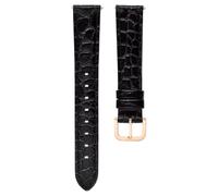 Uhrenarmband, 16 mm Breite, Leder mit Ziernähten, Schwarz, Roségoldfarbenes Finish 16 cm
