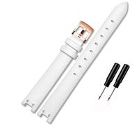 Uhrenarmband aus echtem Leder for Anne Klein Uhrenarmband Notch AK Girl Einfacher eleganter Gürtel Kleines Zifferblatt Retro-Uhrenarmband 12 mm Weiß (Color : White-rose gold, Size : 12mm)