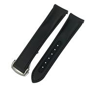 Uhrenarmband aus echtem Leder für Omega Seamaster 300 Speedmaster AT150 Planet Ocean glattes Rindsleder, 19 mm, 20 mm, 21 mm, Schwarz Silber rund, 20 mm