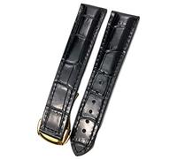 Uhrenarmband aus Rindsleder für Omega 007 Seamster 300 De Ville AT150 19/21 mm Commander Uhrenarmband Faltschließe 18 mm 20 mm 22 mm, Schwarz1-Gold, 19 mm