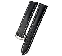 Uhrenarmband aus Rindsleder für Omega 007 Seamster 300 De Ville AT150 19/21 mm Commander Uhrenarmband Faltschließe 18 mm 20 mm 22 mm, schwarz / weiß, 19 mm