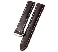 Uhrenarmband aus Rindsleder für Omega 007 Seamster 300 De Ville AT150 19/21 mm Commander Uhrenarmband Faltschließe 18 mm 20 mm 22 mm, Braun / Weiß, 19 mm