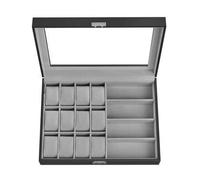 Uhrenbox, abschließbarer Uhrenkasten, Uhrenkoffer, Organizer für Uhren, mit 16 Fächern, Glasdeckel, Geschenk für die Liebsten, PU-Bezug in Schwarz, Sa