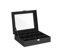 SONGMICS Uhrenbox mit 10 Fächern, Uhrenkasten, Glasdeckel, Uhrenkoffer, herausnehmbare Uhrenkissen, Metallverschluss, Geschenkidee, PU-Bezug in Schwarz, Innenfutter in Schwarz JWB010B02