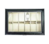 Uhrenbox für 12 Uhren, großes abnehmbares Kissen, Schmuckvitrine mit Glasdeckel, Aufbewahrungslösung aus schwarzem Leder