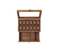 Uhrenbox mit 12 Fächern aus Massivholz walnussfarben