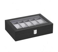 Uhrenbox mit 12 Fächern, Uhrenkasten, Glasdeckel, Uhrenkoffer mit herausnehmbaren Uhrenkissen, Premium-Uhrenschatulle, PU-Bezug in Schwarz, Samtfutter