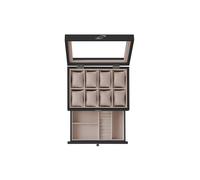 SONGMICS Uhrenbox mit 8 Fächern, Uhrenkasten aus Massivholz, mit Glasdeckel, Uhrenkissen, Schmuckaufbewahrung, Geschenk für Ihre Liebsten, ebenholzschwarz JOW008B01