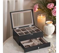 Uhrenbox mit 8 Fächern, Uhrenkasten aus Massivholz, mit Glasdeckel